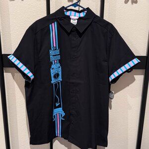 Disney The Haunted Mansion Grandfather Clock Woven Button-Up Shirt (L) NWT